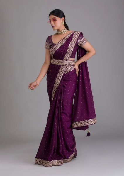 Primium Foil Printed Sequence Chinon Saree  Designer Wedding Sarees Wholesale
