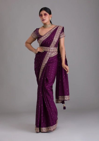 Primium Foil Printed Sequence Chinon Saree  Designer Wedding Sarees Wholesale