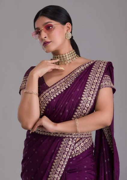 Primium Foil Printed Sequence Chinon Saree  Designer Wedding Sarees Wholesale