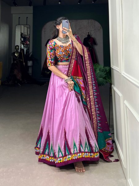 Print With Foil Work Navratri Lehenga Choli With Gamthi Lace Border  Navratri Lehnega Choli