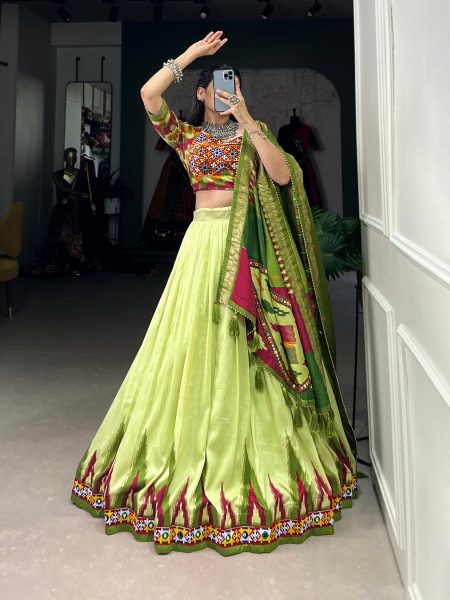 Print With Foil Work Navratri Lehenga Choli With Gamthi Lace Border  Navratri Lehnega Choli