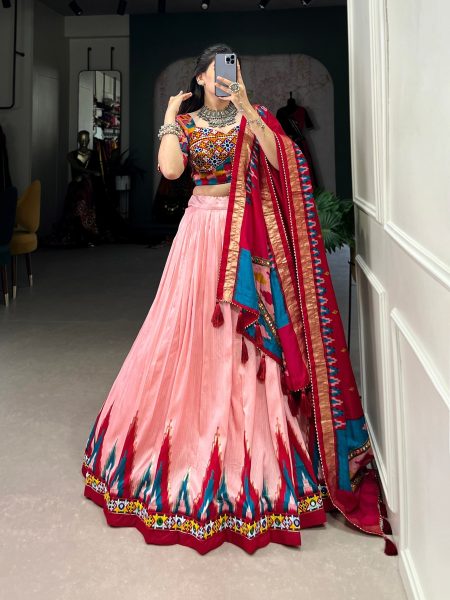 Print With Foil Work Navratri Lehenga Choli With Gamthi Lace Border  Navratri Lehnega Choli