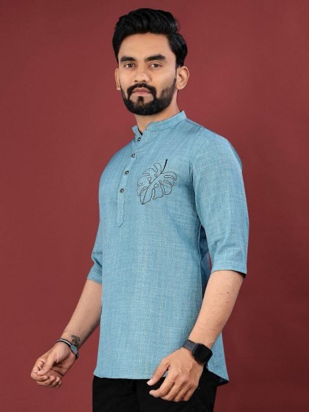 PrintCraft Stylish Digital Printed Jute Cotton Short Kurta for Festive & Casual Vibes Mens Short Kurta