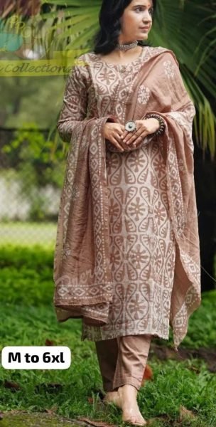Printed Cotton Straight Kurta With Pant   Dupatta 3 Piece Kurti Set