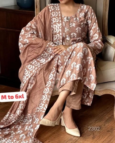 Printed Cotton Straight Kurta With Pant   Dupatta 3 Piece Kurti Set