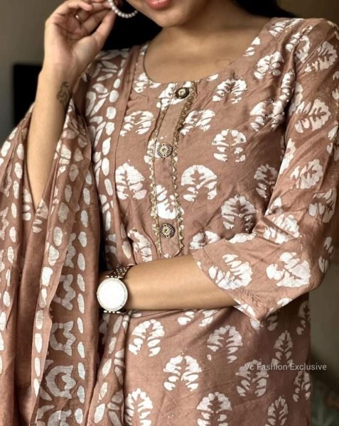 Printed Cotton Straight Kurta With Pant   Dupatta 3 Piece Kurti Set