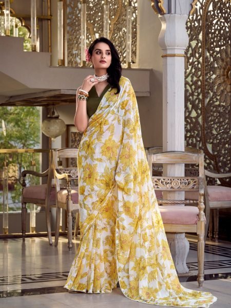 Printed Marble Saree with Pearl Border & Silk Blouse Effortless Elegance Printed Cotton Sarees Wholesale