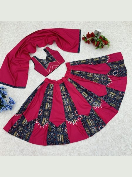 Printed Patch    Lace Work Kids Lehenga Choli Cotton Fabric with Dupatta Wholesale Navratri Outfit from Surat Manufacturer Girls Wear