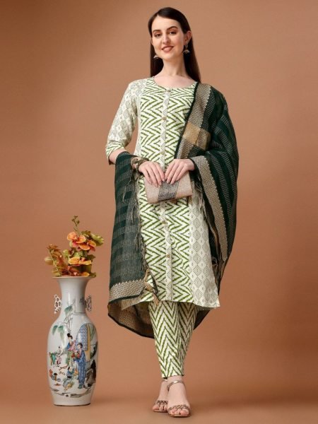 Printed Pure Cotton Kurti Pant And Dupatta 3 Piece Kurti Set