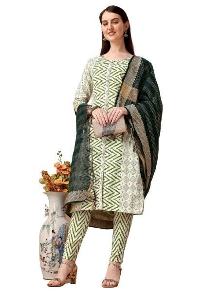 Printed Pure Cotton Kurti Pant And Dupatta 3 Piece Kurti Set