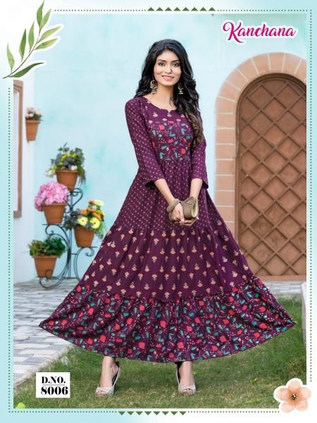 Printed Rayon Anarkali Kurti  Printed Kurtis