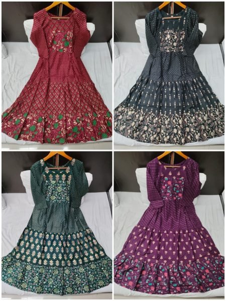 Printed Rayon Anarkali Kurti  Printed Kurtis