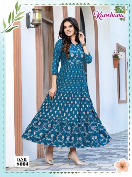 Printed Rayon Anarkali Kurti  Printed Kurtis