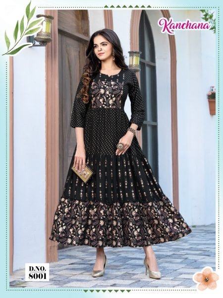 Printed Rayon Anarkali Kurti  Printed Kurtis