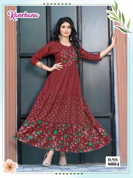 Printed Rayon Anarkali Kurti  Printed Kurtis