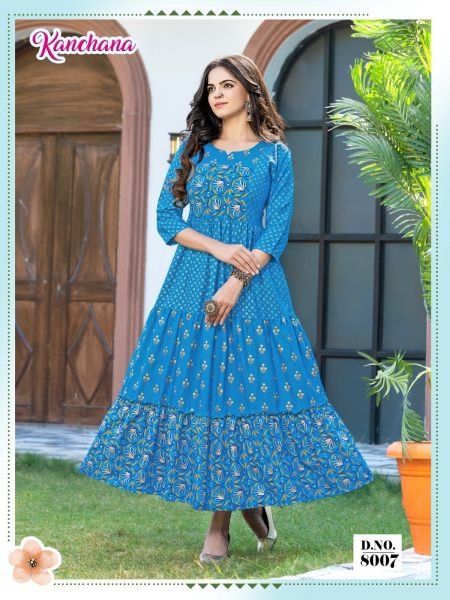 Printed Rayon Anarkali Kurti  Printed Kurtis