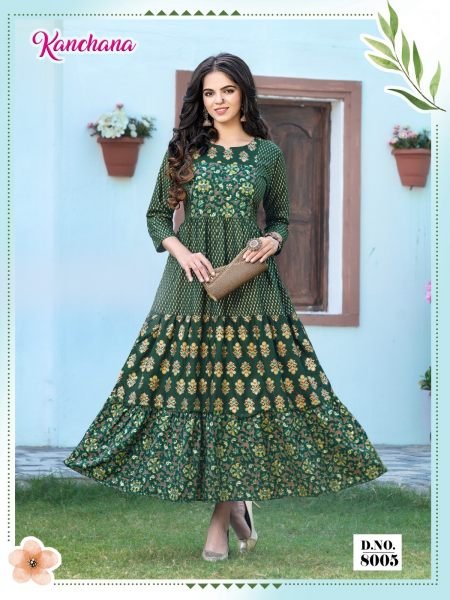 Printed Rayon Anarkali Kurti  Printed Kurtis