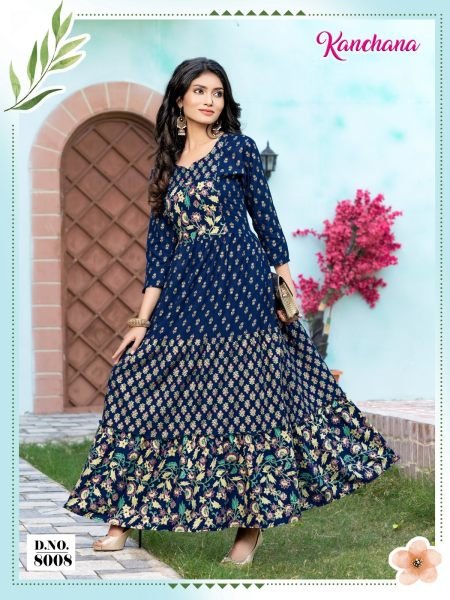 Printed Rayon Anarkali Kurti  Printed Kurtis