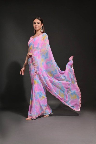 Prizam Printed Chiffon Georgette Saree with Foil Mirror Embroidery Wholesale Ready to Wear Collection at Lowest Price  Pure Chiffon Sarees Wholesale