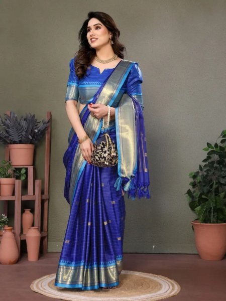 Pure Aura Cotton Silk Saree Contrast Blouse  & Pallu for Festive Elegance 