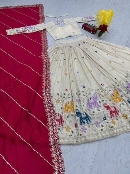 Pure Banarasi Tissue Thread Embroidery Work Elephant Lehenga Choli Wholesale Price Designer Lehenga Choli