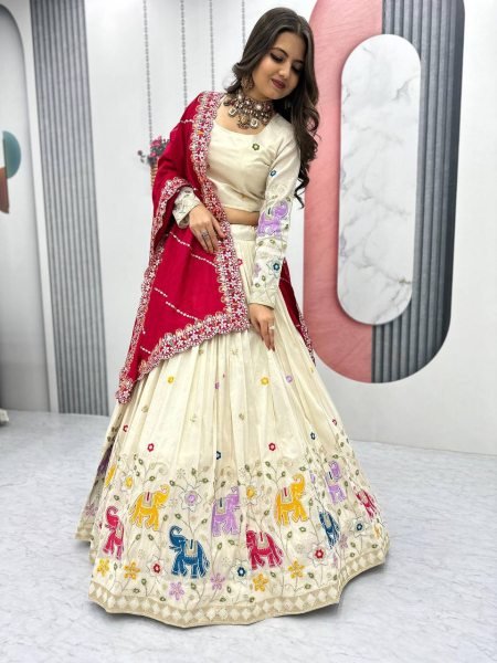 Pure Banarasi Tissue Thread Embroidery Work Elephant Lehenga Choli Wholesale Price Designer Lehenga Choli