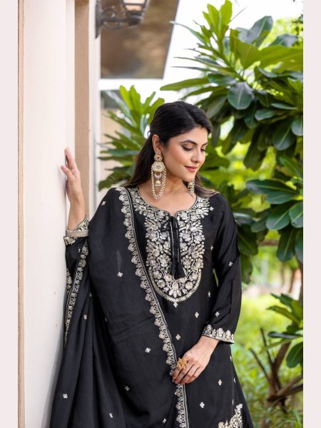  Pure Chinnon With Heavy Embroidery Sequence Work Plazzo Suits  Ready To Wear Collection