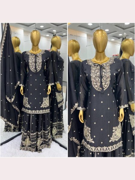  Pure Chinnon With Heavy Embroidery Sequence Work Plazzo Suits  Ready To Wear Collection