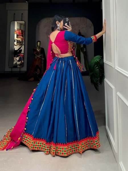 Pure Cotton  Plain With Gamthi Work Lehenga Choli Navratri Lehnega Choli