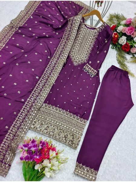 Pure Chinon Silk With Sequence Work Party Wear Suit Set With Dupatta Collection Ready To Wear Collection