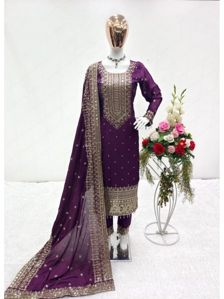 Pure Chinon Silk With Sequence Work Party Wear Suit Set With Dupatta Collection Ready To Wear Collection