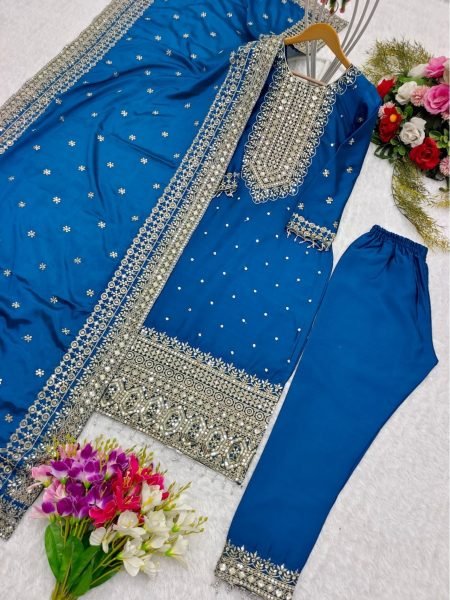 Pure Chinon Silk With Sequence Work Party Wear Suit Set With Dupatta Collection Ready To Wear Collection