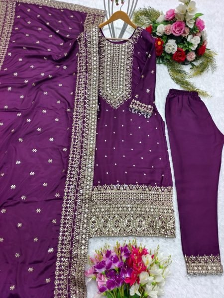 Pure Chinon Silk With Sequence Work Party Wear Suit Set With Dupatta Collection Ready To Wear Collection