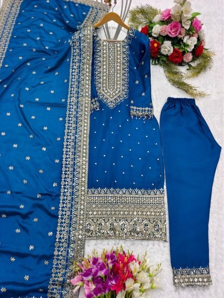 Pure Chinon Silk With Sequence Work Party Wear Suit Set With Dupatta Collection Ready To Wear Collection