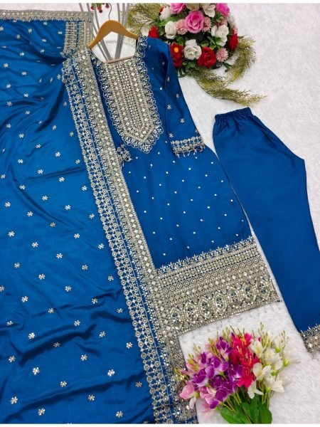 Pure Chinon Silk With Sequence Work Party Wear Suit Set With Dupatta Collection Ready To Wear Collection