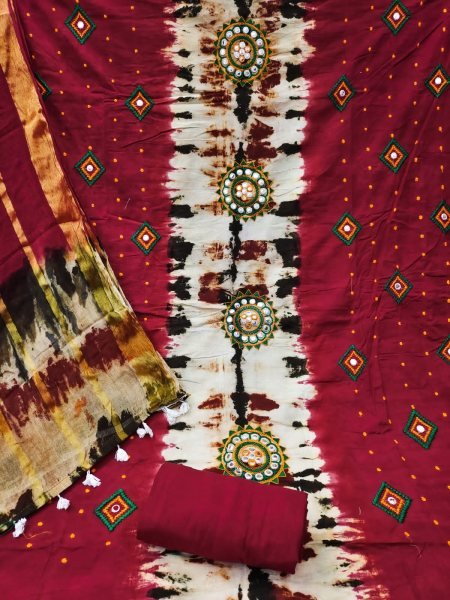 Pure Cotton Bandhni Dress Materail  Color Set Matching Dress Material Wholesale