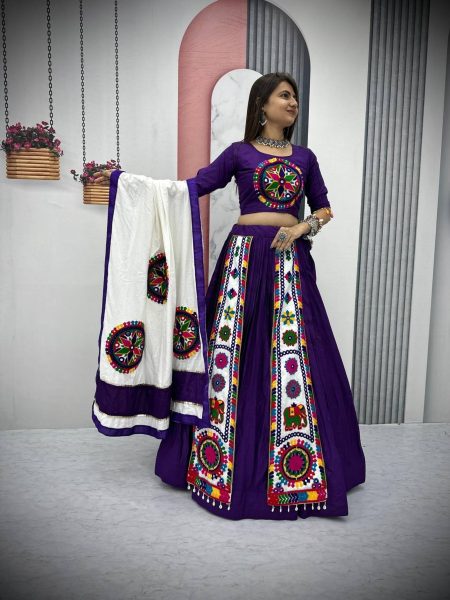 Pure Cotton Heavy Gamthi Work Navratri Lehenga Choli Navratri Lehnega Choli