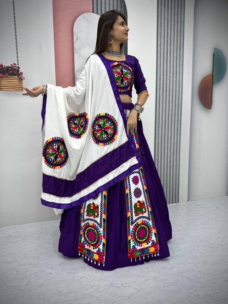 Pure Cotton Heavy Gamthi Work Navratri Lehenga Choli Navratri Lehnega Choli