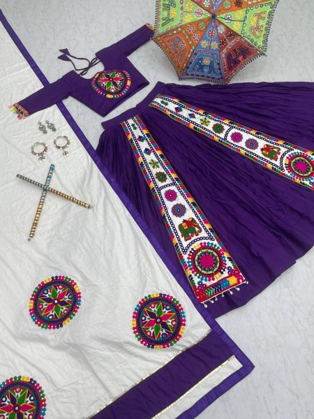 Pure Cotton Heavy Gamthi Work Navratri Lehenga Choli Navratri Lehnega Choli