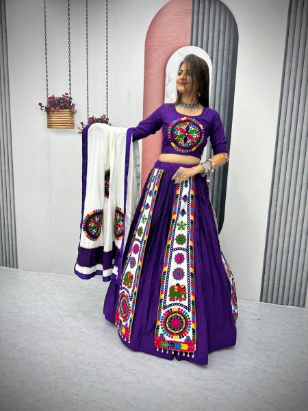 Pure Cotton Heavy Gamthi Work Navratri Lehenga Choli Navratri Lehnega Choli