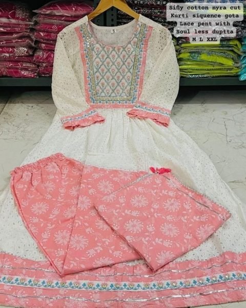 Pure Cotton Indian Festive Kurti with Dupatta Set for Women  3 Piece Kurti Set