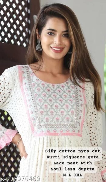 Pure Cotton Indian Festive Kurti with Dupatta Set for Women  3 Piece Kurti Set