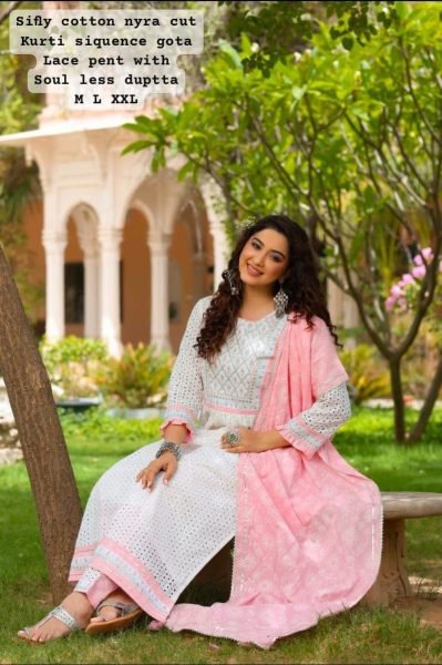 Pure Cotton Indian Festive Kurti with Dupatta Set for Women  3 Piece Kurti Set