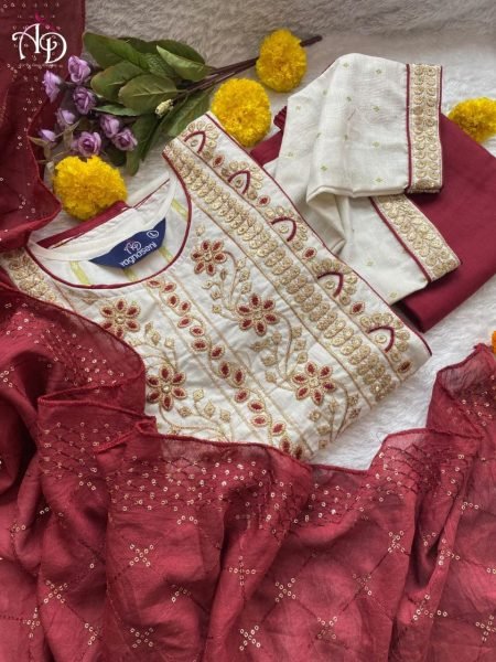 Pure Cotton Round Flared Kurti Pant   Dupatta 3 Piece Kurti Set
