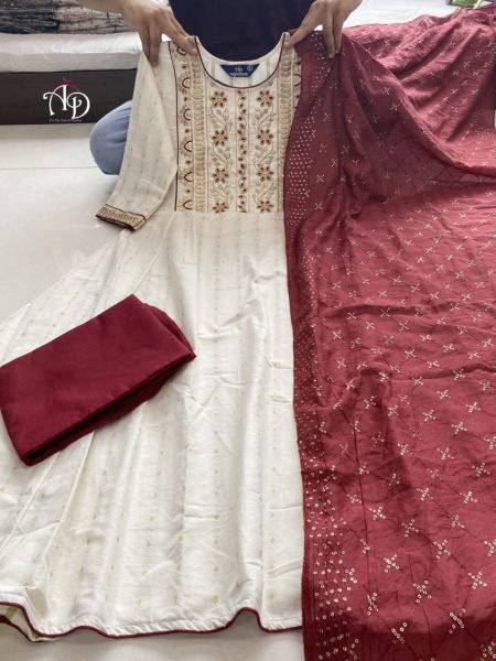 Pure Cotton Round Flared Kurti Pant   Dupatta 3 Piece Kurti Set
