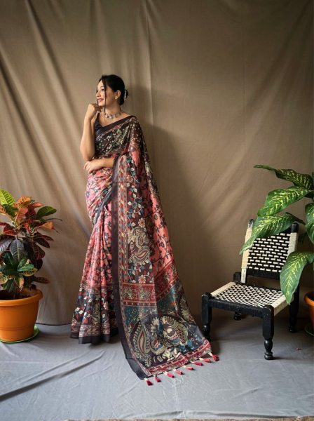 Pure Cotton Saree With Kalamkari Prints Cotton Sarees Wholesale