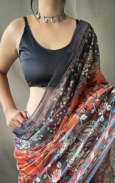 Pure Cotton Saree With Kalamkari Prints Cotton Sarees Wholesale