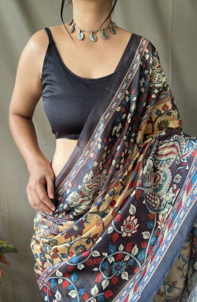 Pure Cotton Saree With Kalamkari Prints Cotton Sarees Wholesale