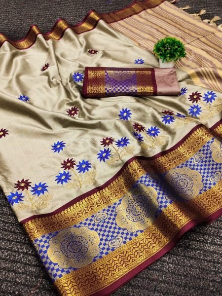 Pure Cotton Silk Saree With Embroidery Work  Silk Sarees Wholesale