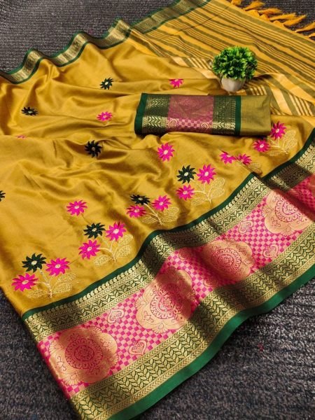 Pure Cotton Silk Saree With Embroidery Work  Silk Sarees Wholesale
